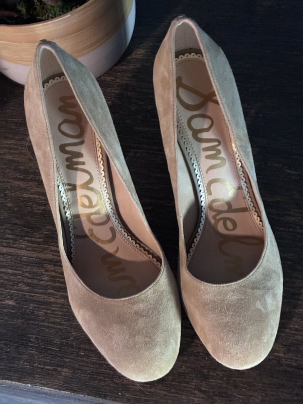 Sam Edelman Suede Block Heel Round Toe Pumps Nude Beige Size 10